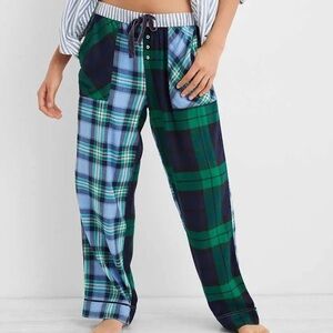 Aerie Plaid Lounge Pants in Blue and Green
